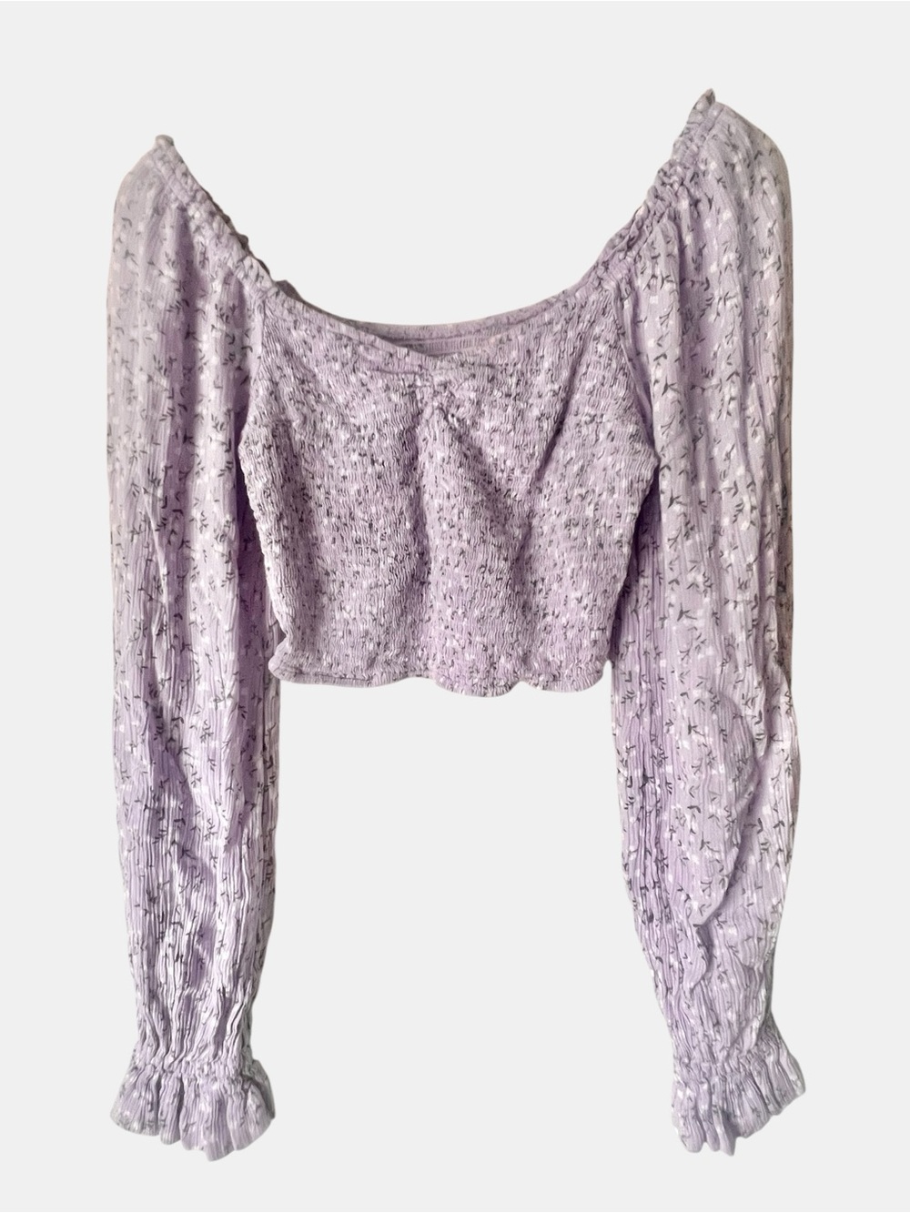 Hollister Lavender Smocked Crop Top with Puff Sleeves